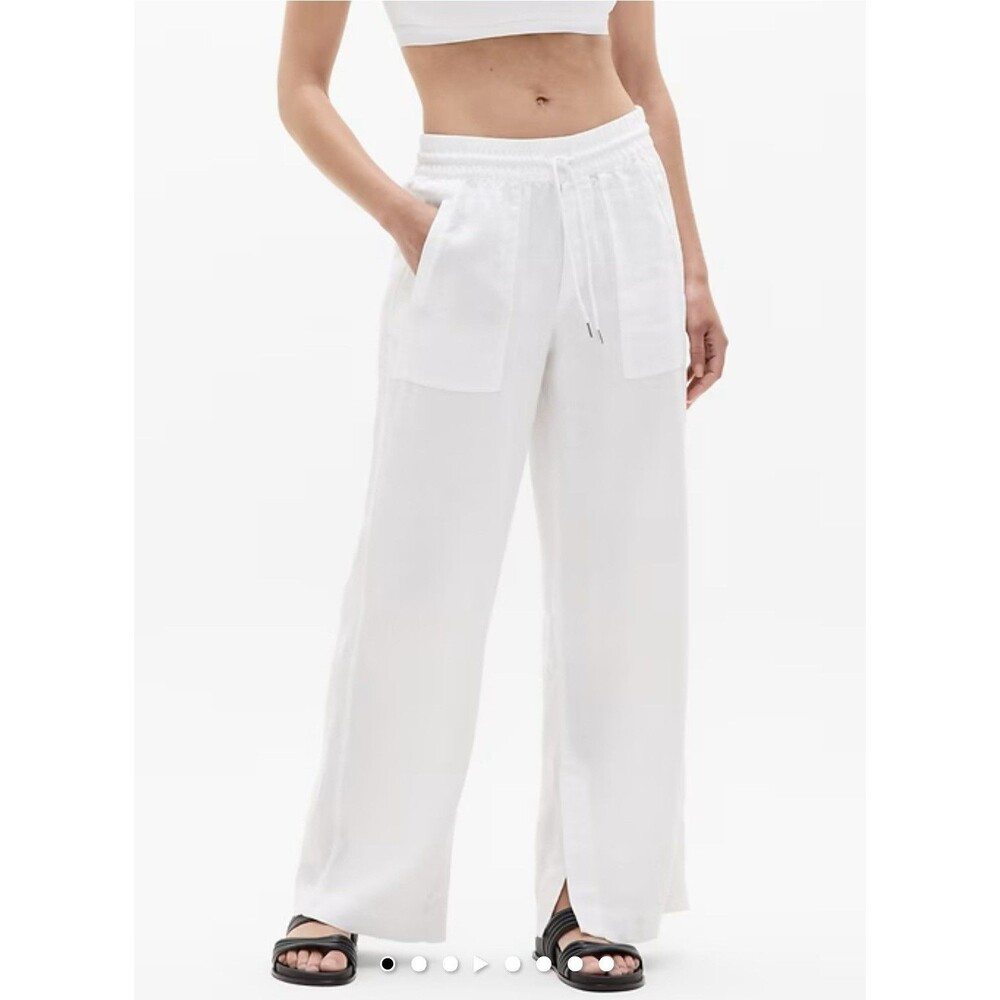 Athleta Retreat Linen High Rise Wide Leg Pant Size Large White